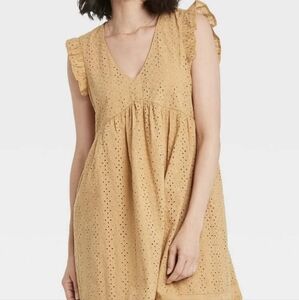 Knox Rose Dress Womens XL Tan Short Sleeve V-Neck